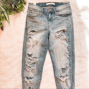KanCan Super Distressed Mid Rise Ankle Jeans size 25‎